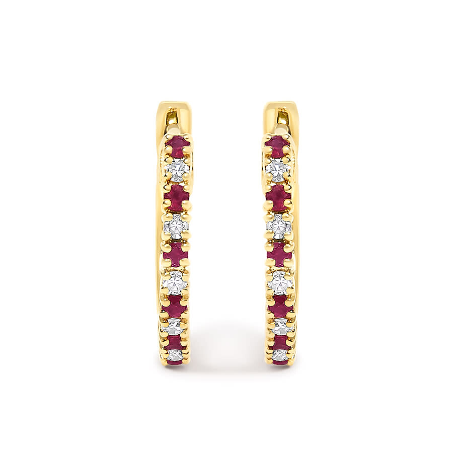 Haus Of Brilliance 10k Yellow Gold Alternating Diamond And Red Ruby Huggy Hoop Earrings (i-j Color In Yellow