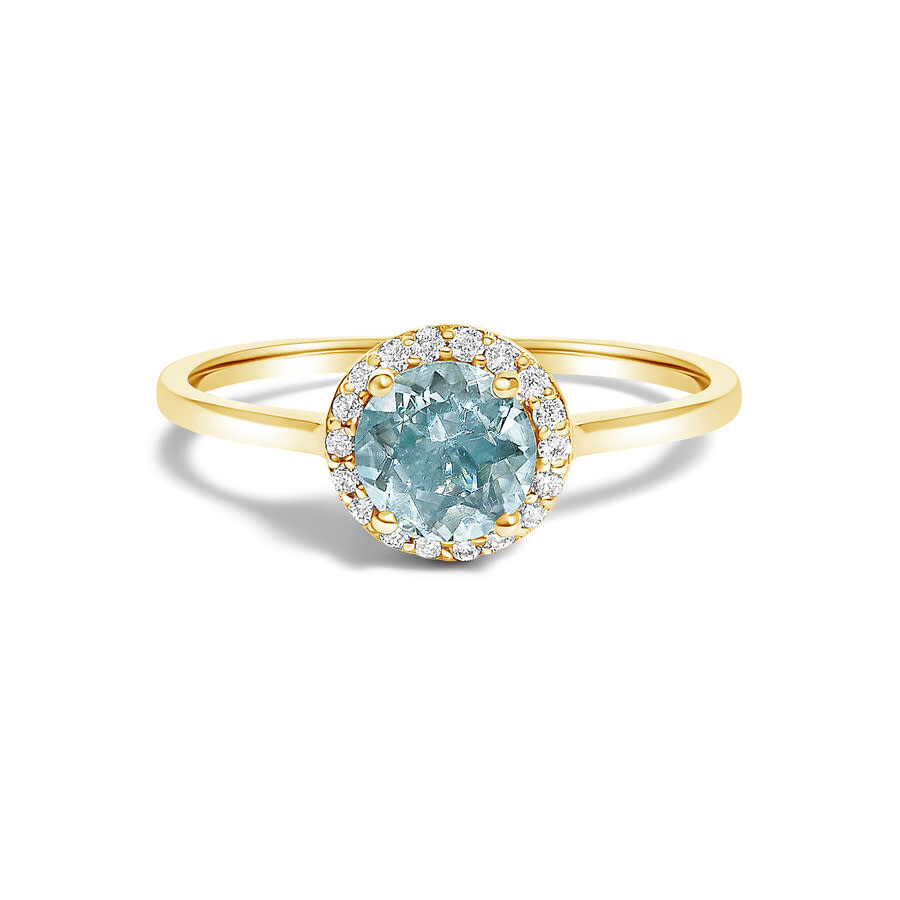 Haus Of Brilliance 10k Yellow Gold Blue Aquamarine And 1/10 Cttw Diamond Halo Ring In Gold
