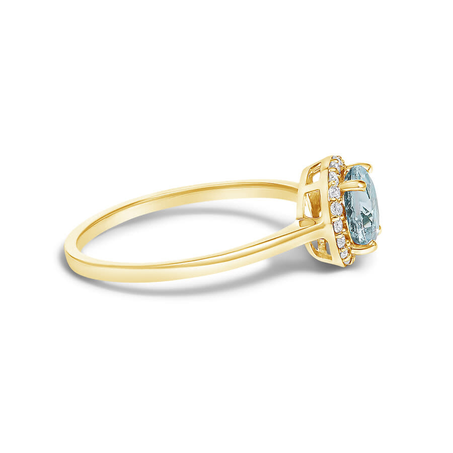 Haus Of Brilliance 10k Yellow Gold Blue Aquamarine And 1/10 Cttw Diamond Halo Ring In Gold
