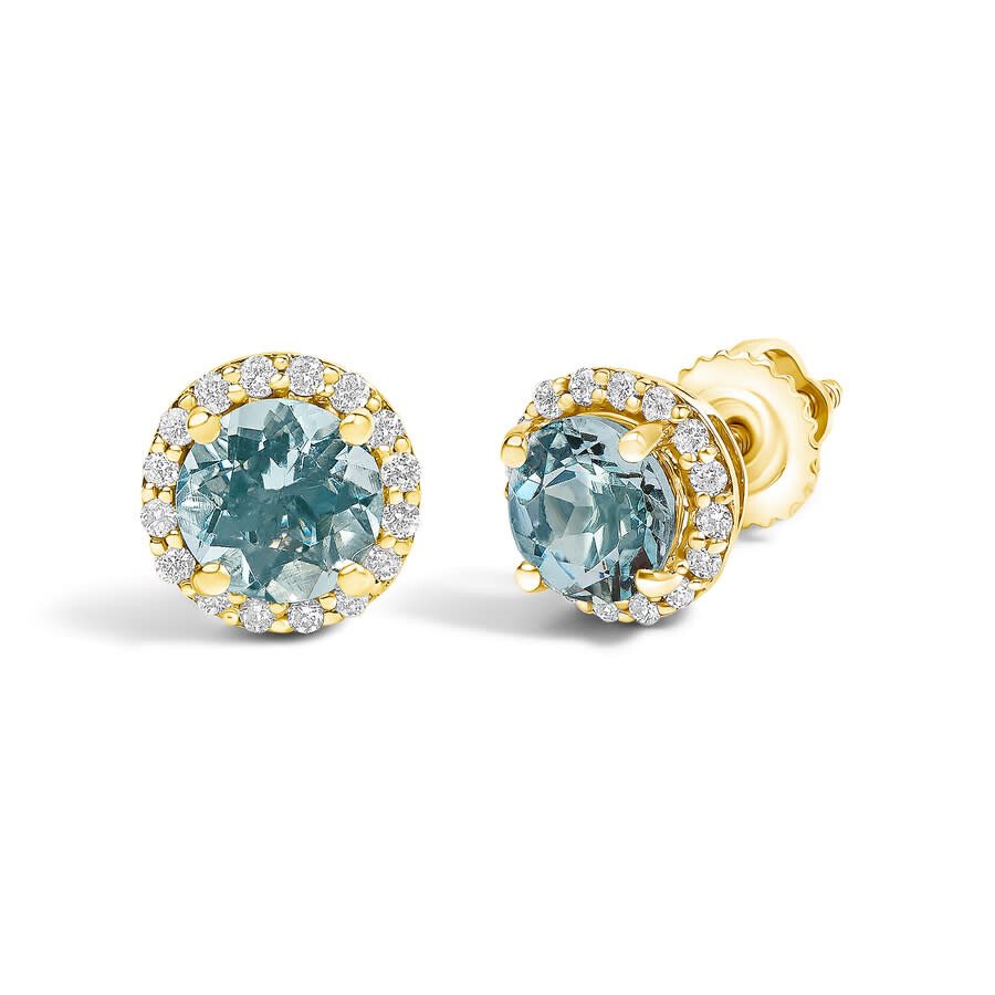 Haus Of Brilliance 10k Yellow Gold Blue Aquamarine And 1/6 Cttw Diamond Halo Stud Earring In Yellow