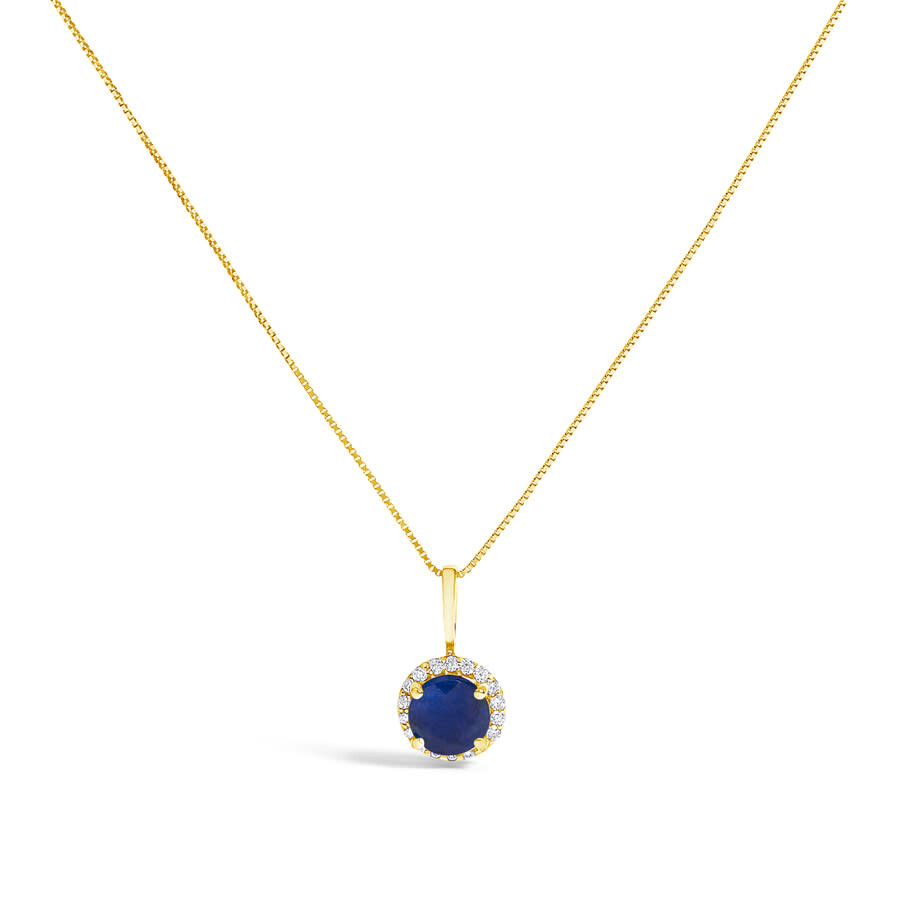 Haus Of Brilliance 10k Yellow Gold Blue Sapphire And 1/10 Cttw Diamond Accent Halo Pendant Necklace In Gold