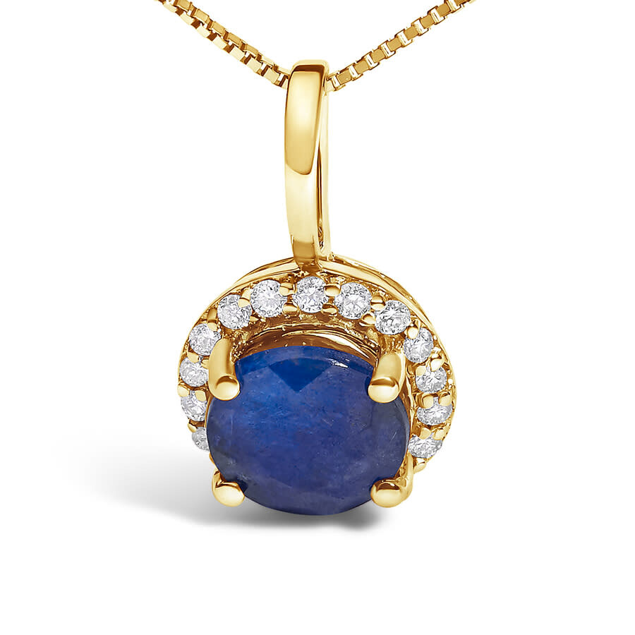 Haus Of Brilliance 10k Yellow Gold Blue Sapphire And 1/10 Cttw Diamond Accent Halo Pendant Necklace In Gold
