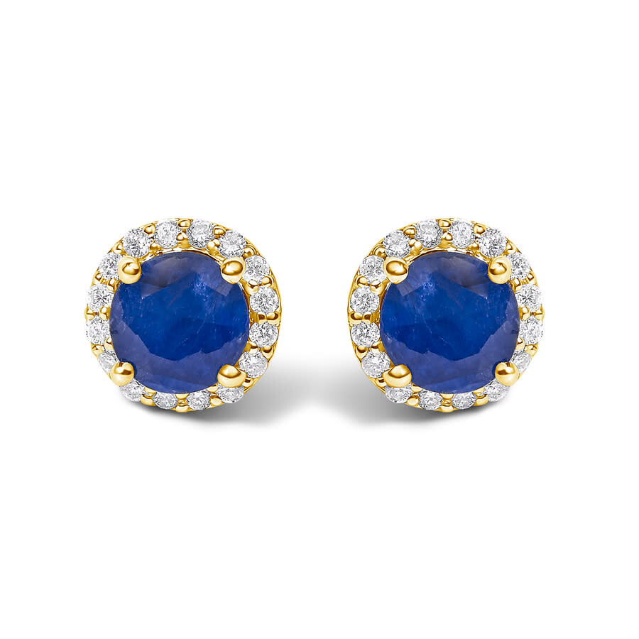 Haus Of Brilliance 10k Yellow Gold Blue Sapphire And 1/6 Cttw Diamond Halo Stud Earring In Blue