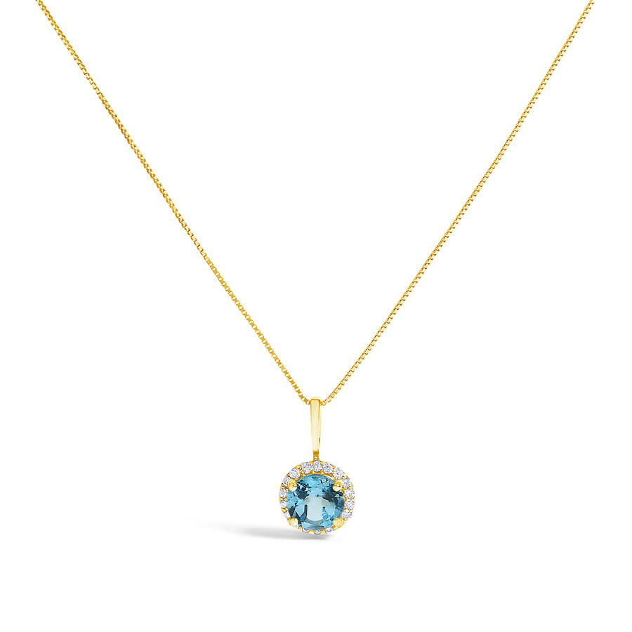 Haus Of Brilliance 10k Yellow Gold Blue Topaz And 1/10 Cttw Diamond Accent Halo Pendant Necklace In Gold