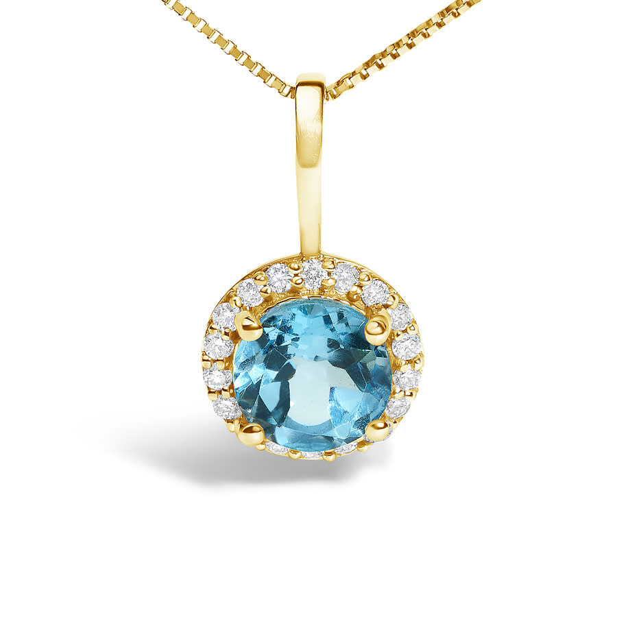 Haus Of Brilliance 10k Yellow Gold Blue Topaz And 1/10 Cttw Diamond Accent Halo Pendant Necklace In Gold