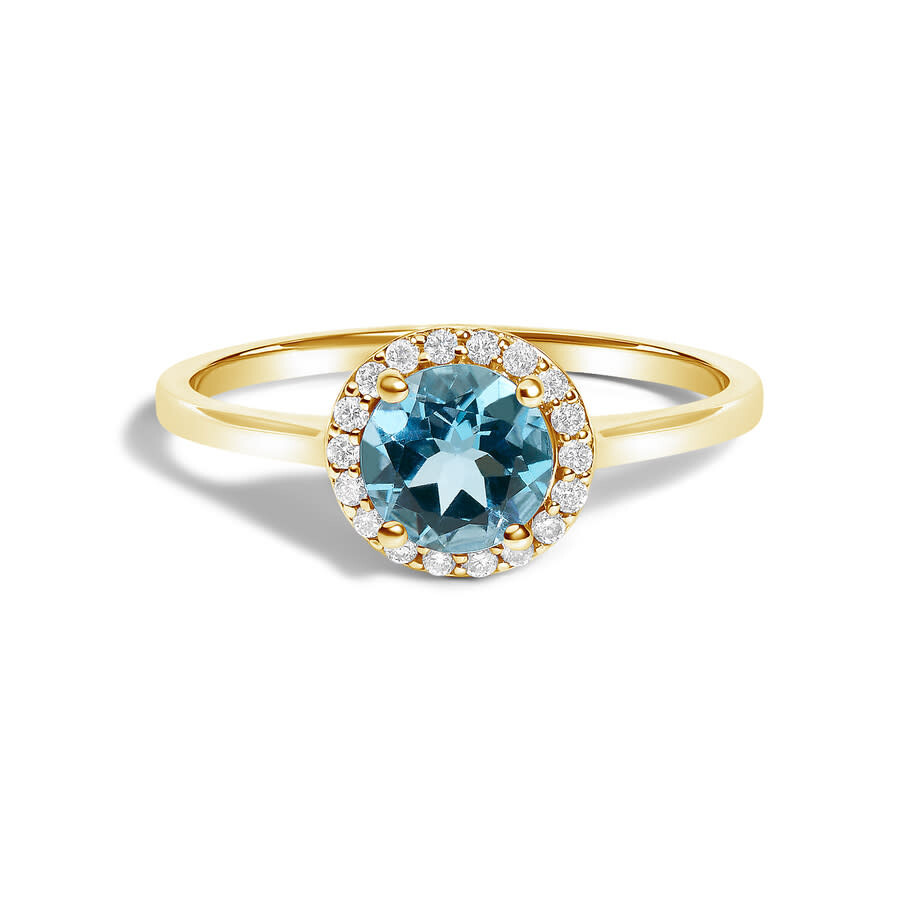 Haus Of Brilliance 10k Yellow Gold Blue Topaz And 1/10 Cttw Diamond Halo Ring In Gold