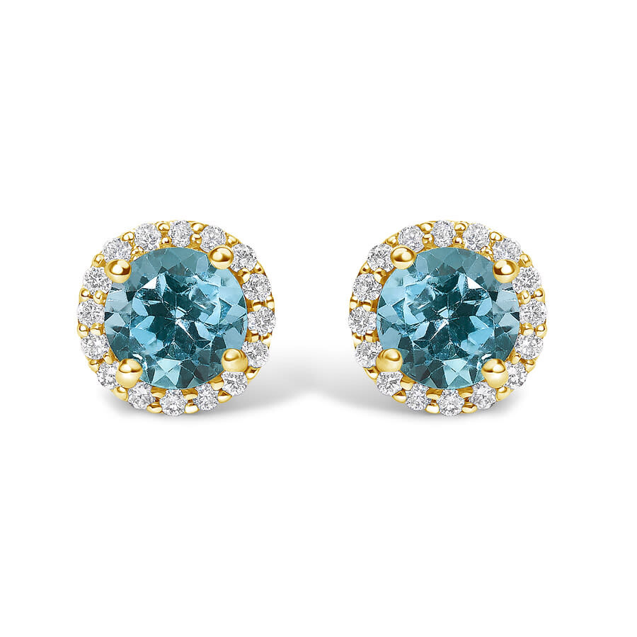 Haus Of Brilliance 10k Yellow Gold Blue Topaz And 1/6 Cttw Diamond Halo Stud Earring In Gold