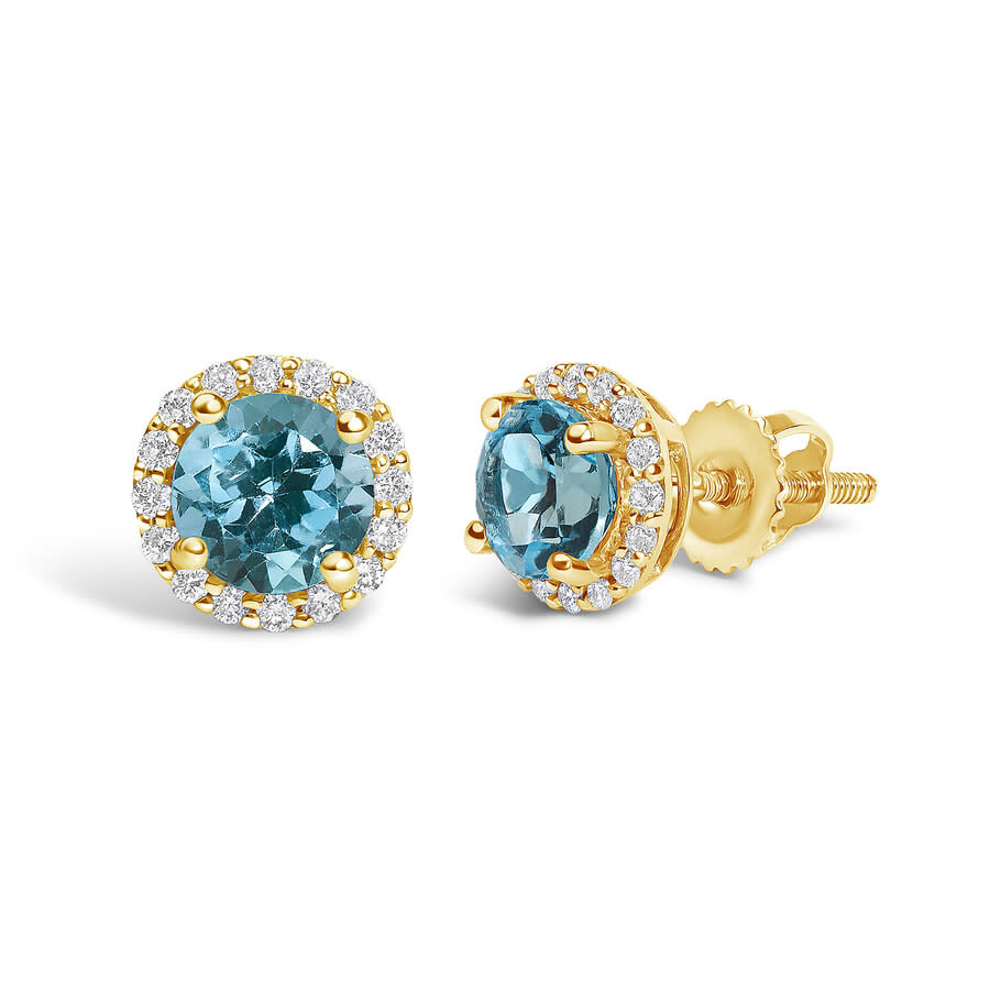 Haus Of Brilliance 10k Yellow Gold Blue Topaz And 1/6 Cttw Diamond Halo Stud Earring In Gold