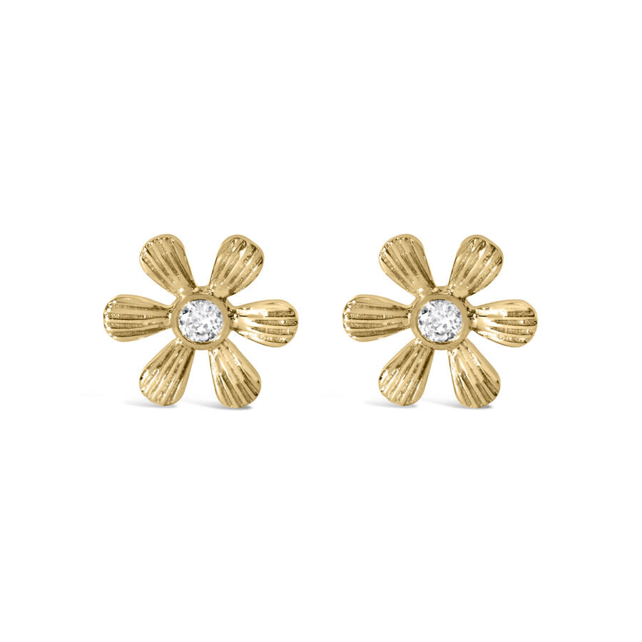 Haus Of Brilliance 10k Yellow Gold Bezel Set Diamond Accent Hammered Finish Floral Stud Earrings In Yellow