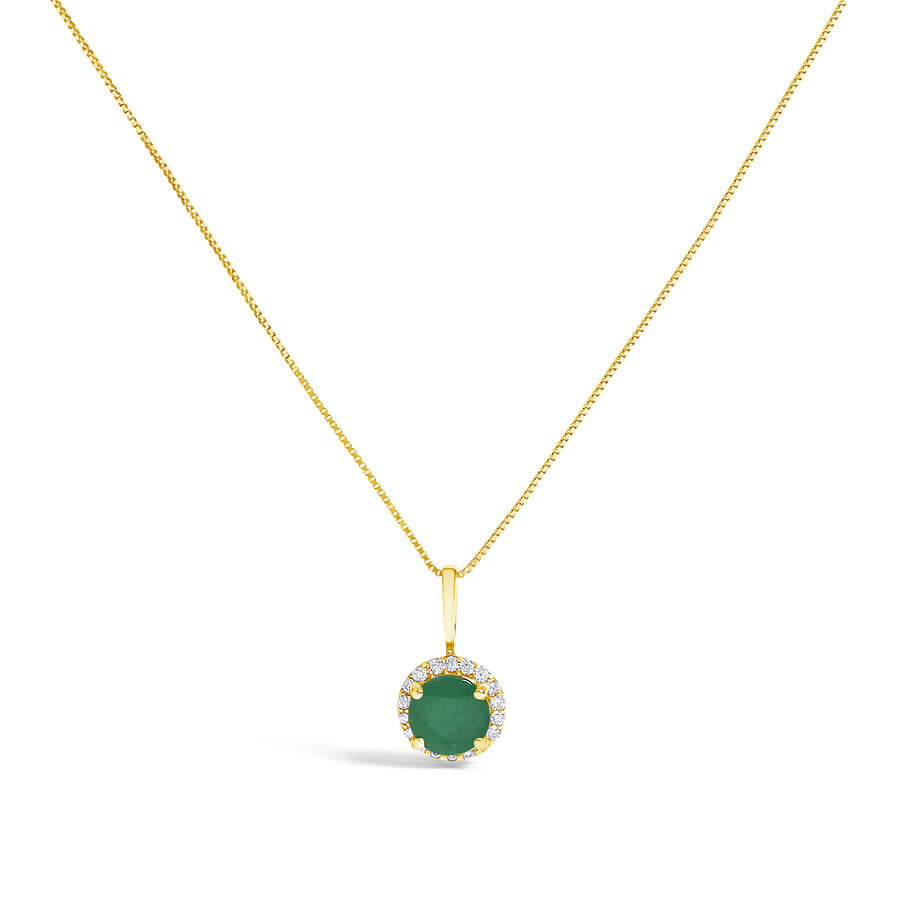 Haus Of Brilliance 10k Yellow Gold Green Emerald And 1/10 Cttw Diamond Accent Halo Pendant Necklace In Gold