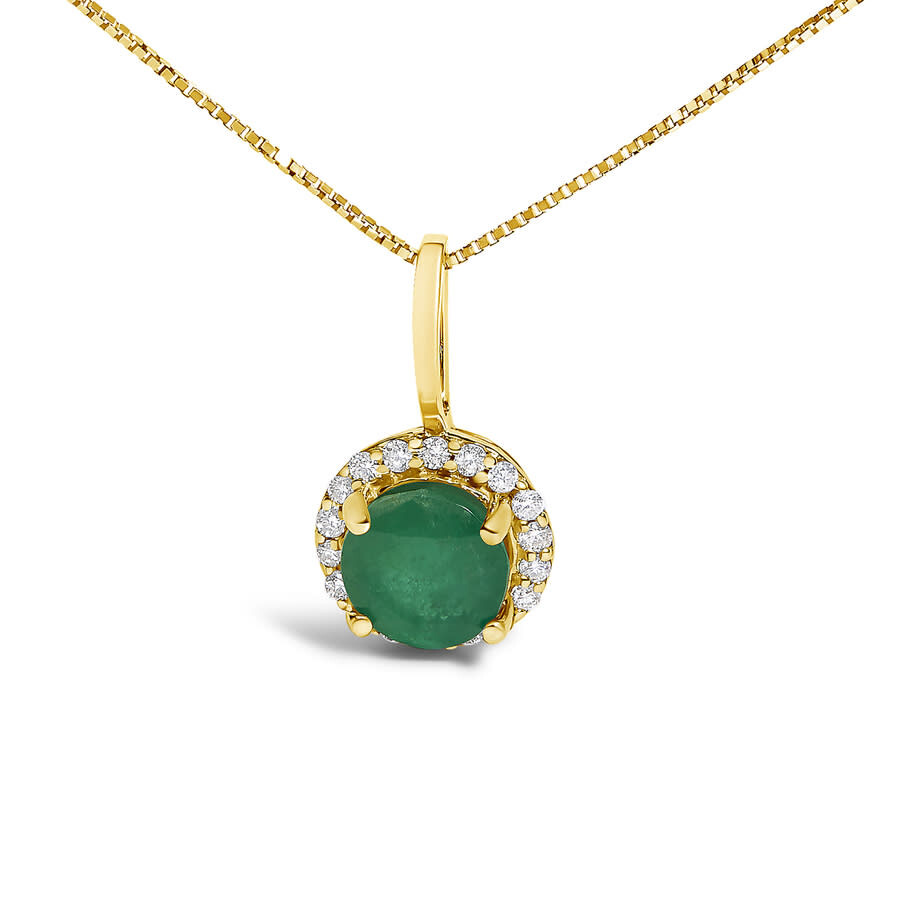 Haus Of Brilliance 10k Yellow Gold Green Emerald And 1/10 Cttw Diamond Accent Halo Pendant Necklace In Gold