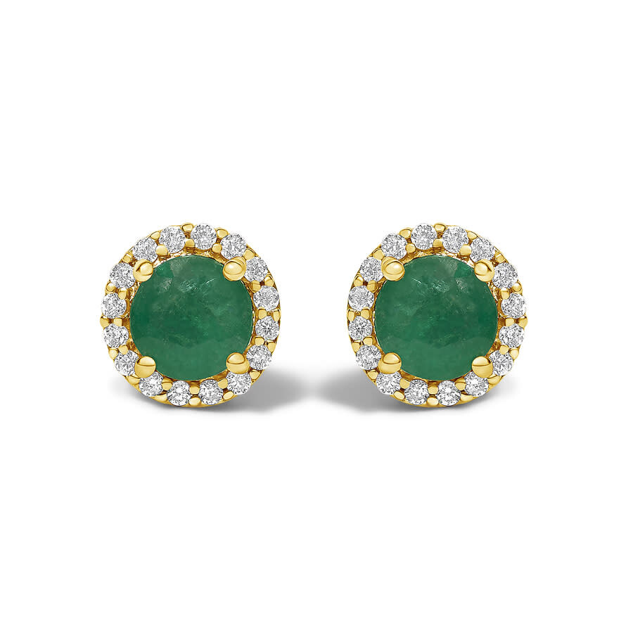Haus Of Brilliance 10k Yellow Gold Green Emerald And 1/6 Cttw Diamond Halo Stud Earring In Gold