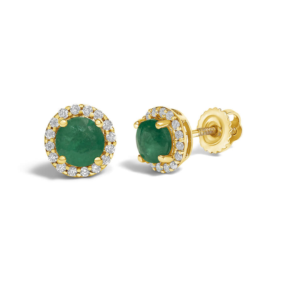 Haus Of Brilliance 10k Yellow Gold Green Emerald And 1/6 Cttw Diamond Halo Stud Earring In Gold