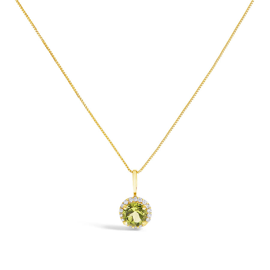 Haus Of Brilliance 10k Yellow Gold Green Peridot And 1/10 Cttw Diamond Accent Halo Pendant Necklace In Gold