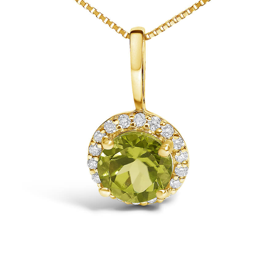 Haus Of Brilliance 10k Yellow Gold Green Peridot And 1/10 Cttw Diamond Accent Halo Pendant Necklace In Gold