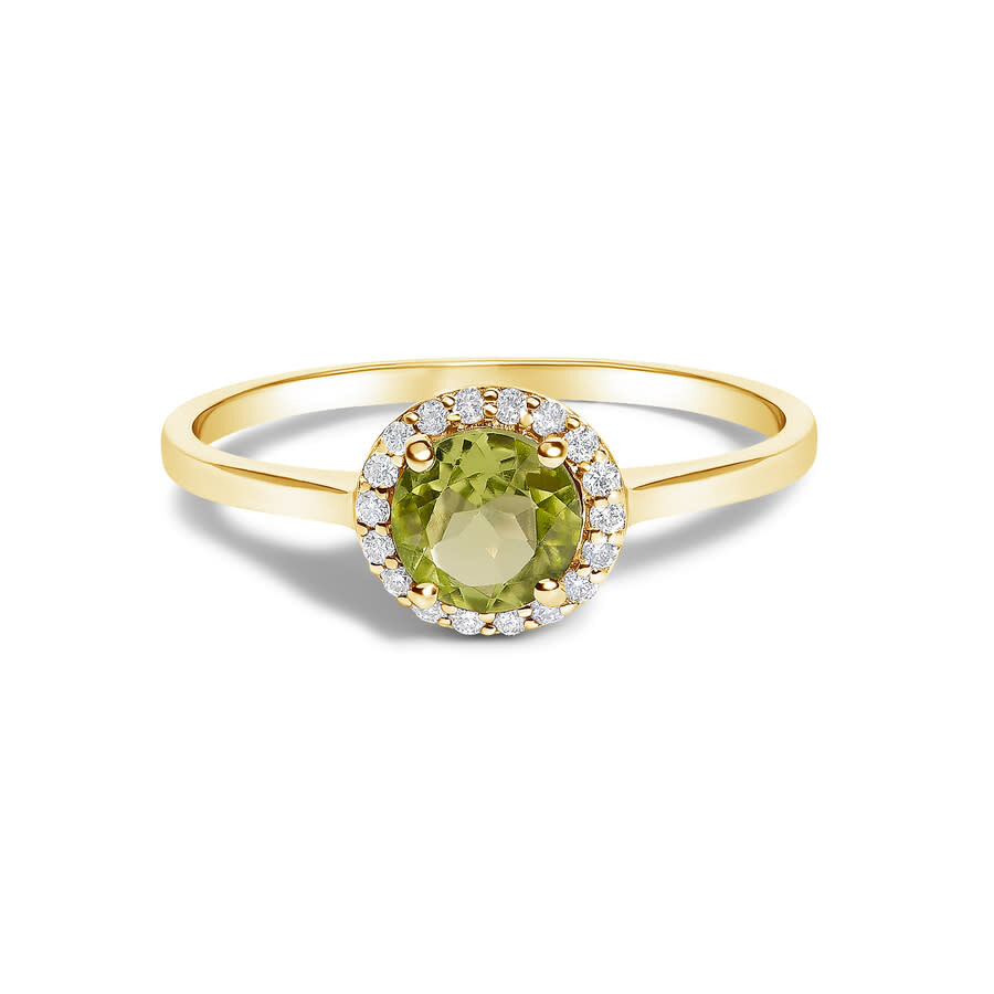 Haus Of Brilliance 10k Yellow Gold Green Peridot And 1/10 Cttw Diamond Halo Ring In Gold