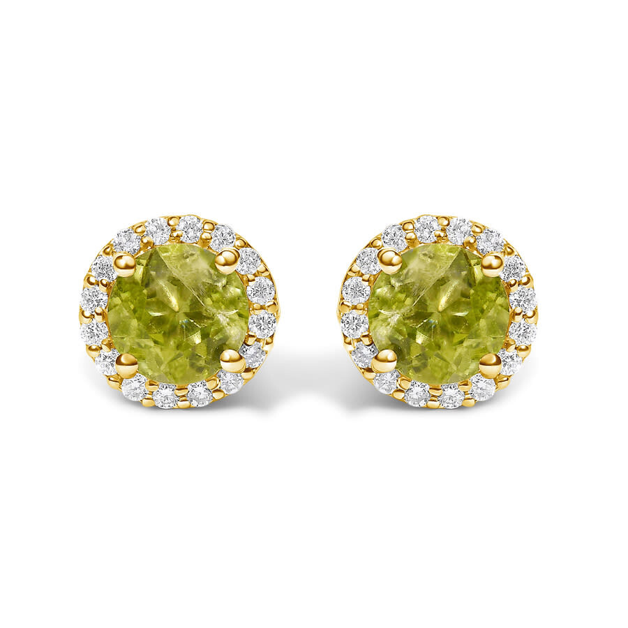 Haus Of Brilliance 10k Yellow Gold Green Peridot And 1/6 Cttw Diamond Halo Stud Earring In Multi