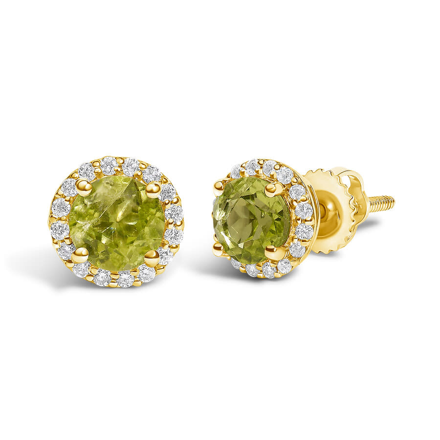Haus Of Brilliance 10k Yellow Gold Green Peridot And 1/6 Cttw Diamond Halo Stud Earring In Multi
