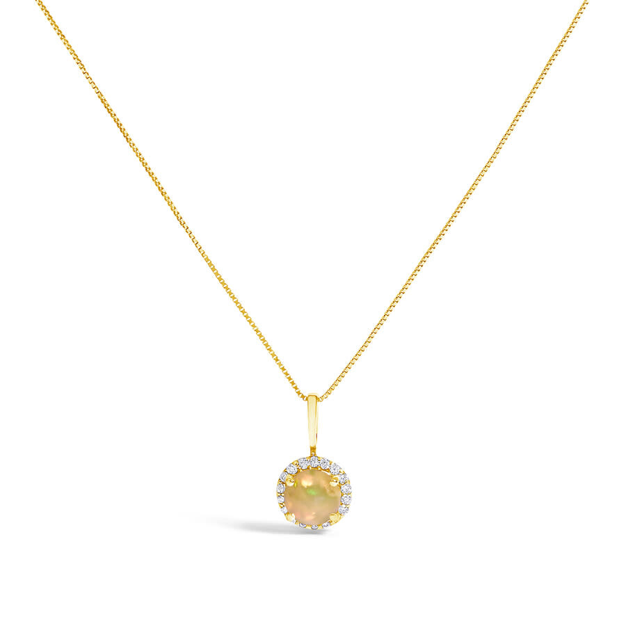 Haus Of Brilliance 10k Yellow Gold Opal And 1/10 Cttw Diamond Accent Halo Pendant Necklace In Gold