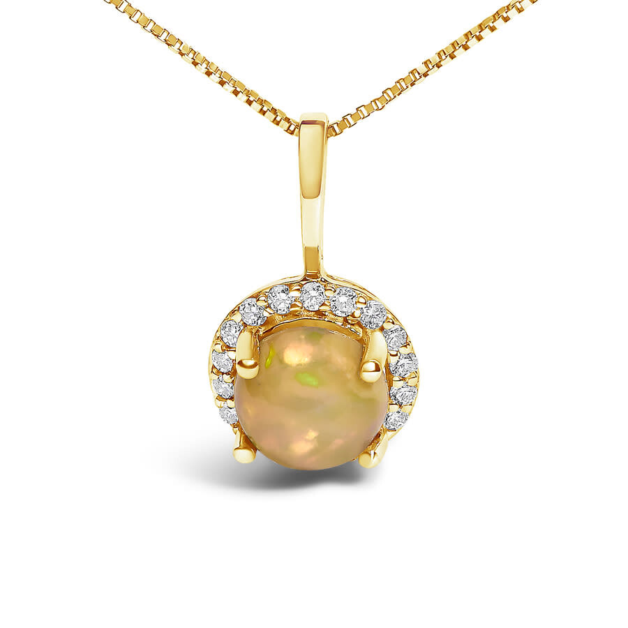 Haus Of Brilliance 10k Yellow Gold Opal And 1/10 Cttw Diamond Accent Halo Pendant Necklace In Gold