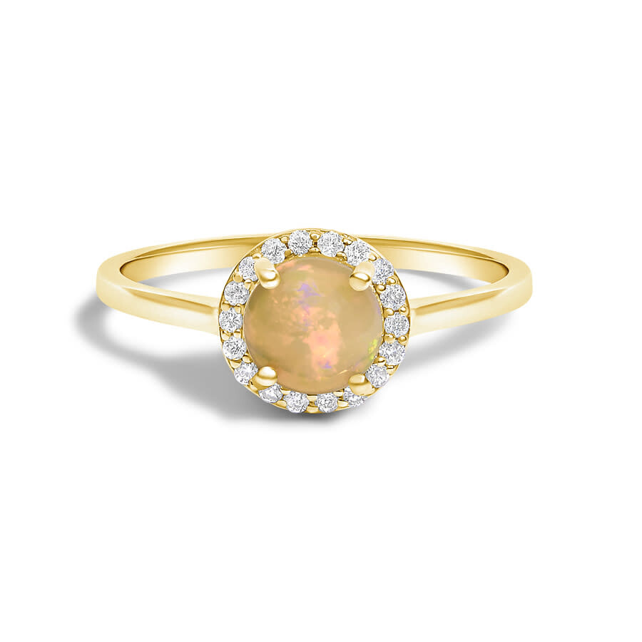 Haus Of Brilliance 10k Yellow Gold Opal And 1/10 Cttw Diamond Halo Ring In Gold