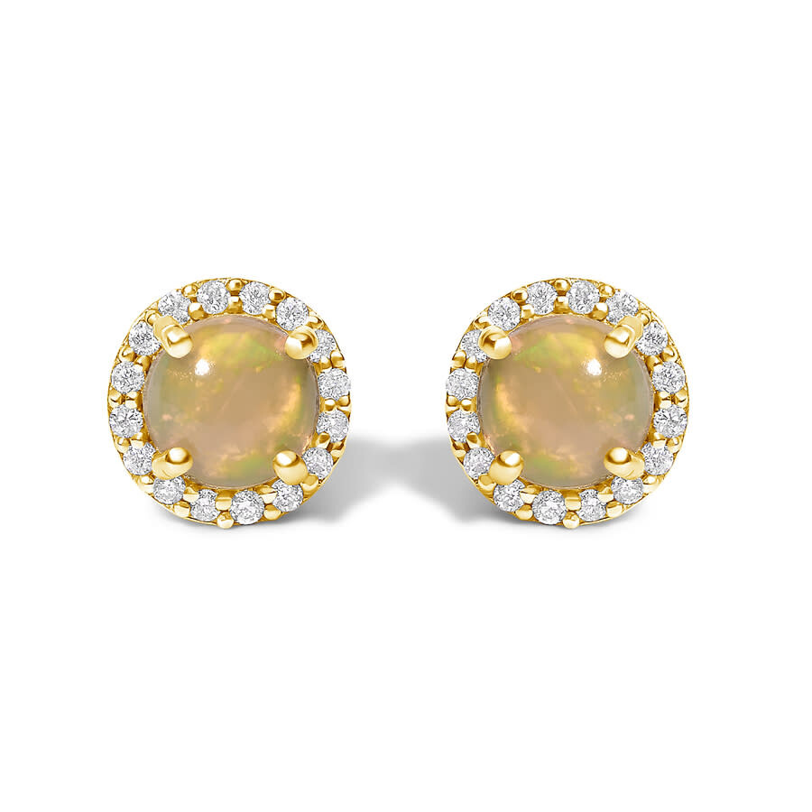 Haus Of Brilliance 10k Yellow Gold Opal And 1/6 Cttw Diamond Halo Stud Earring In Yellow