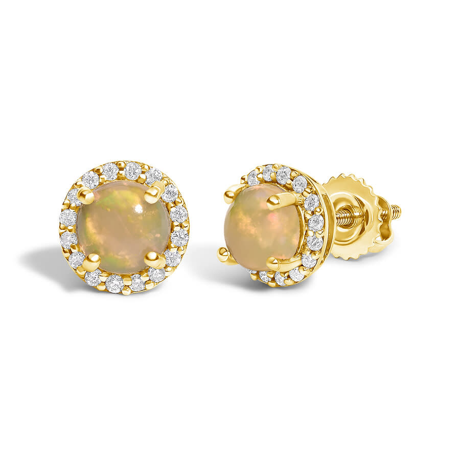Haus Of Brilliance 10k Yellow Gold Opal And 1/6 Cttw Diamond Halo Stud Earring In Yellow