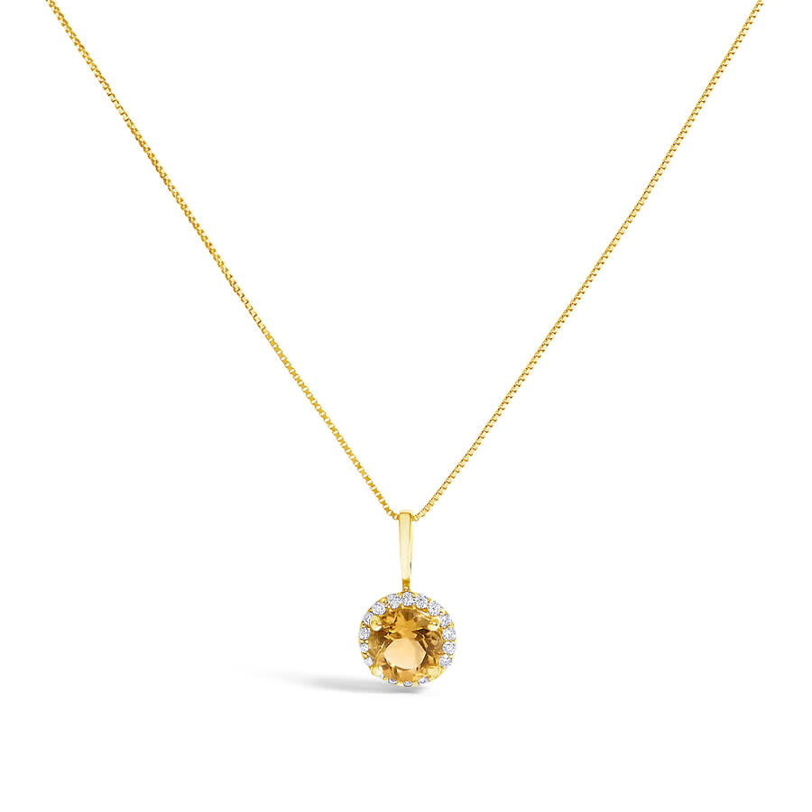 Haus Of Brilliance 10k Yellow Gold Orange Citrine And 1/10 Cttw Diamond Accent Halo Pendant Necklace In Gold