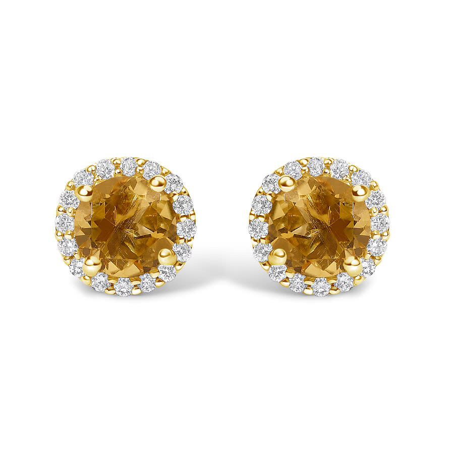 Haus Of Brilliance 10k Yellow Gold Orange Citrine And 1/6 Cttw Diamond Halo Stud Earring In Orange