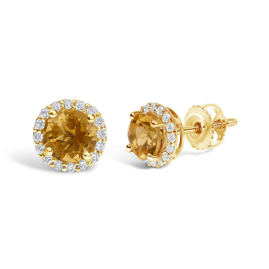 Haus Of Brilliance 10k Yellow Gold Orange Citrine And 1/6 Cttw Diamond Halo Stud Earring In Orange