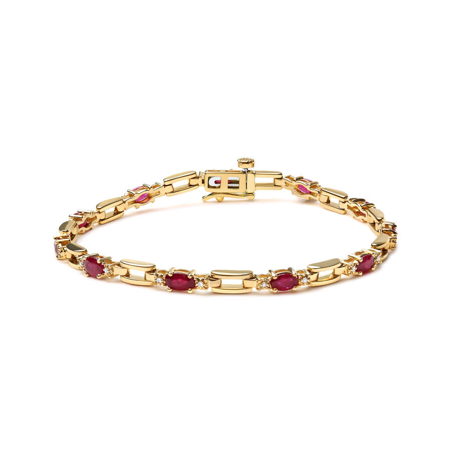 Haus Of Brilliance 10k Yellow Gold Oval Ruby And 1/10 Cttw Diamond Bar Prong Set Bracelet In Yellow