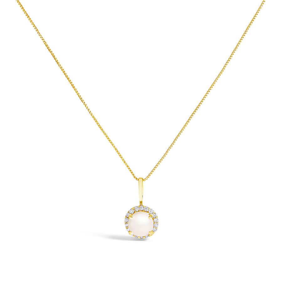 Haus Of Brilliance 10k Yellow Gold Pearl And 1/10 Cttw Diamond Accent Halo Pendant Necklace In Gold