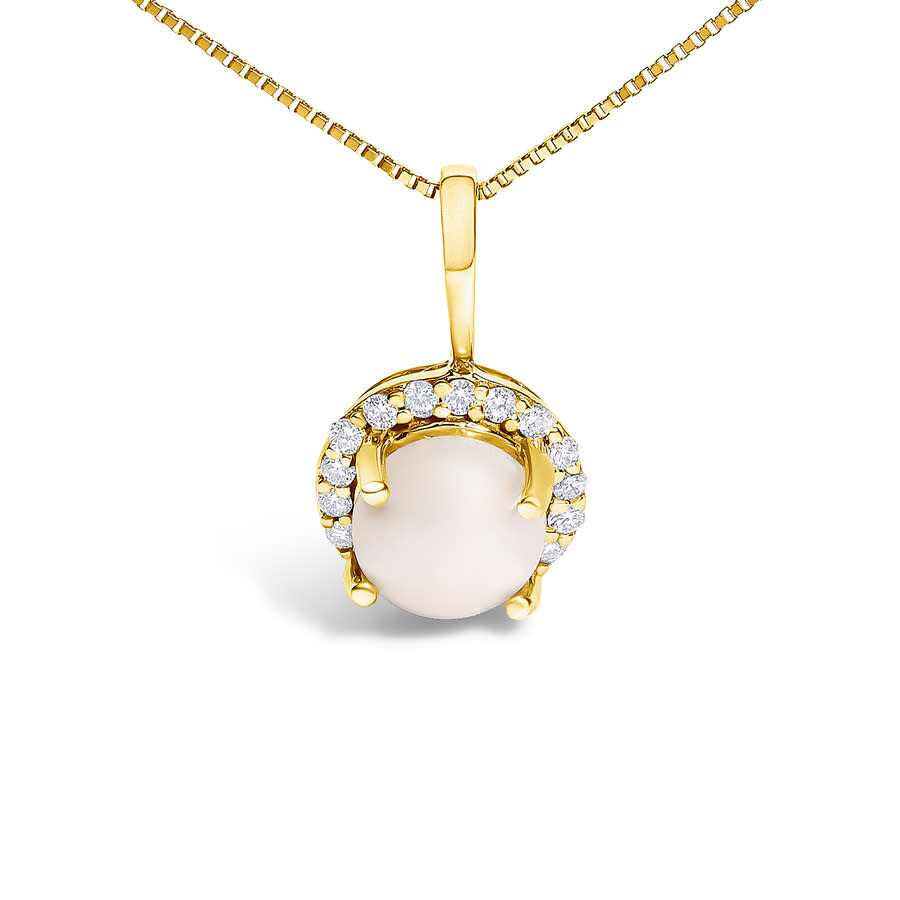 Haus Of Brilliance 10k Yellow Gold Pearl And 1/10 Cttw Diamond Accent Halo Pendant Necklace In Gold