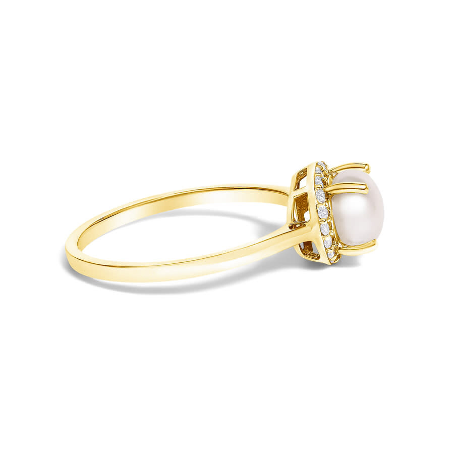 Haus Of Brilliance 10k Yellow Gold Pearl And 1/10 Cttw Diamond Halo Ring In Gold