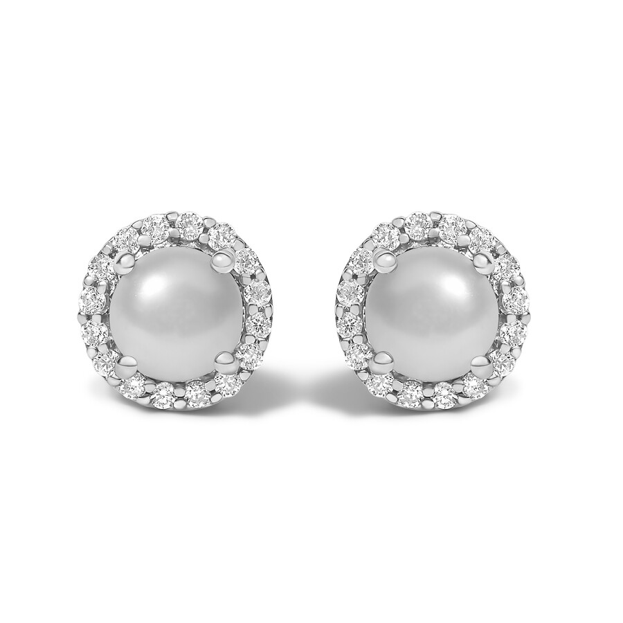 Haus Of Brilliance 10k Yellow Gold Pearl And 1/6 Cttw Diamond Halo Stud Earring In Yellow