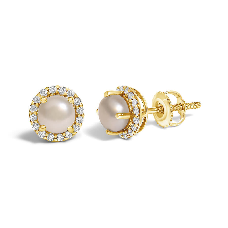 Haus Of Brilliance 10k Yellow Gold Pearl And 1/6 Cttw Diamond Halo Stud Earring In Yellow