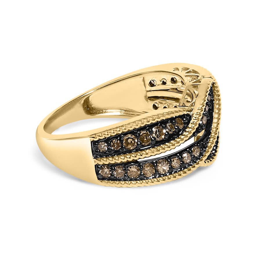 Haus Of Brilliance 10k Yellow Gold Plated .925 Sterling Silver 1/2 Cttw Champagne Diamond Twisted Braid Band Ring In Gold