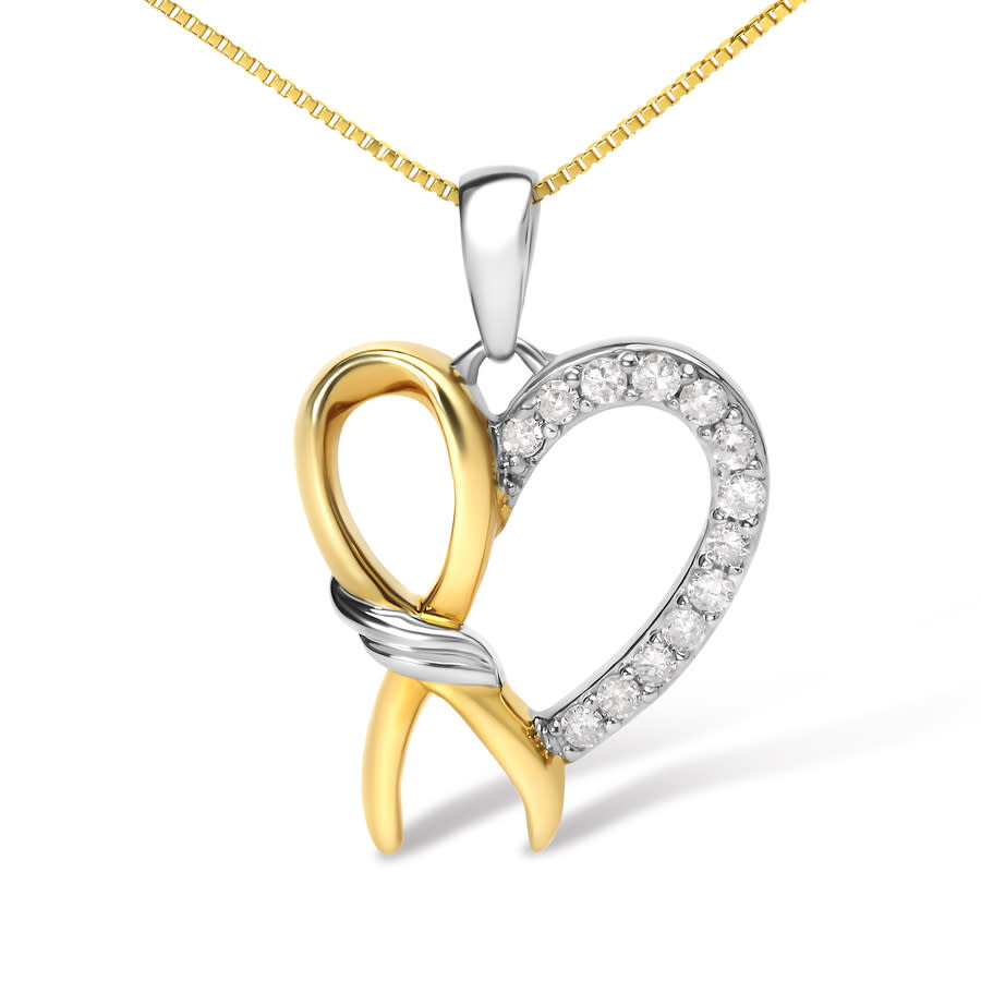 Haus Of Brilliance 10k Yellow Gold Plated .925 Sterling Silver 1/5 Cttw Diamond Ribbon Heart Pendant In Two Tone
