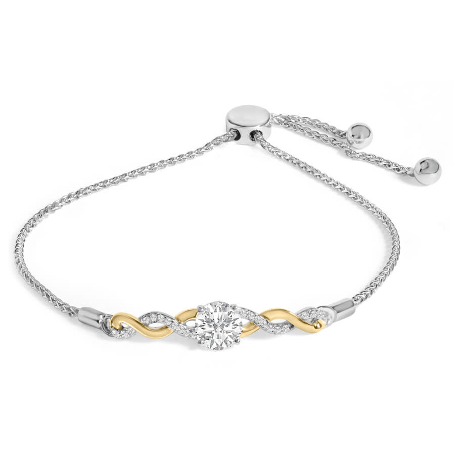 Haus Of Brilliance 10k Yellow Gold Plated .925 Sterling Silver Created White Sapphire Twist Bolo Bracelet In Metallic