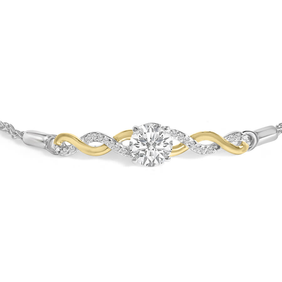 Haus Of Brilliance 10k Yellow Gold Plated .925 Sterling Silver Created White Sapphire Twist Bolo Bracelet In Metallic