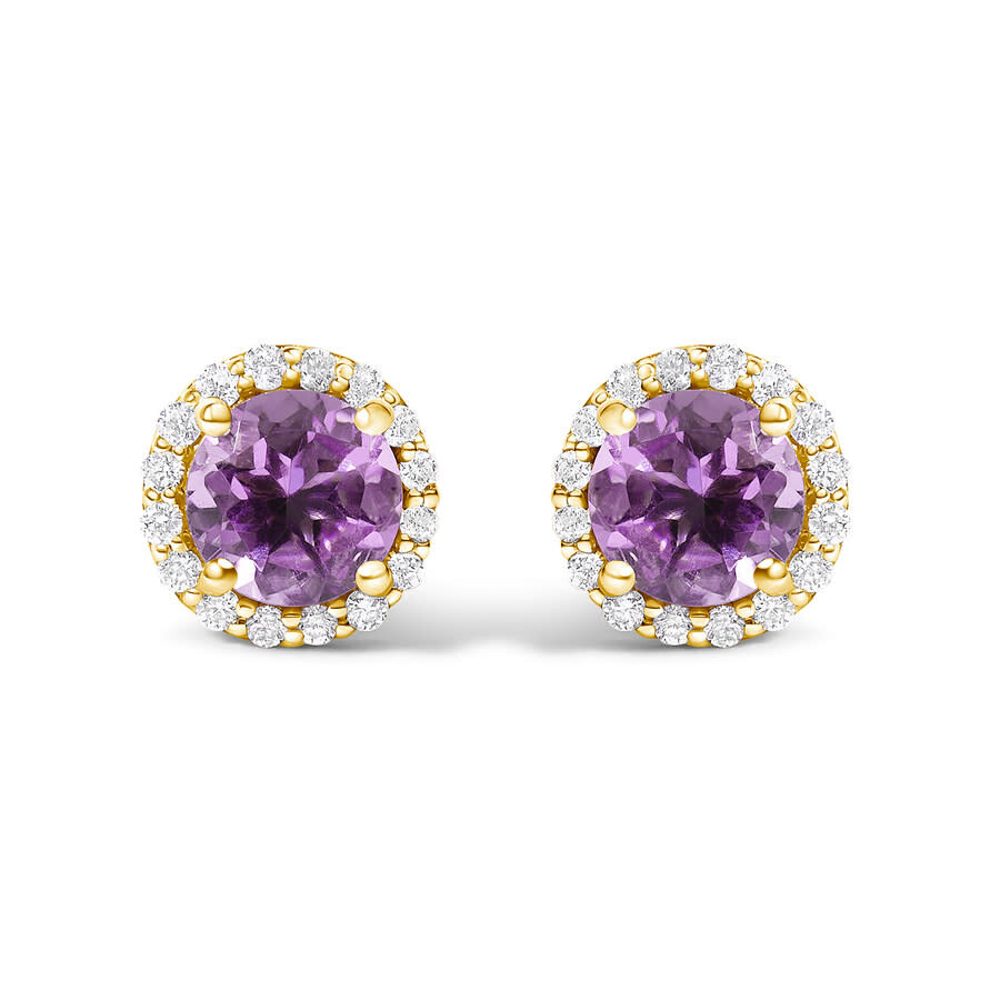Haus Of Brilliance 10k Yellow Gold Purple Amethyst And 1/6 Cttw Diamond Halo Stud Earring In Gold