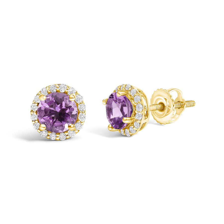 Haus Of Brilliance 10k Yellow Gold Purple Amethyst And 1/6 Cttw Diamond Halo Stud Earring In Gold