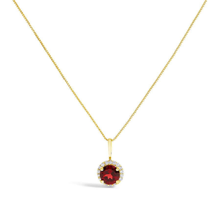 Haus Of Brilliance 10k Yellow Gold Red Garnet And 1/10 Cttw Diamond Accent Halo Pendant Necklace In Gold