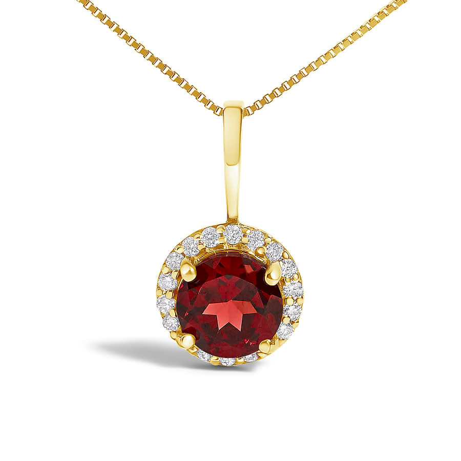 Haus Of Brilliance 10k Yellow Gold Red Garnet And 1/10 Cttw Diamond Accent Halo Pendant Necklace In Gold