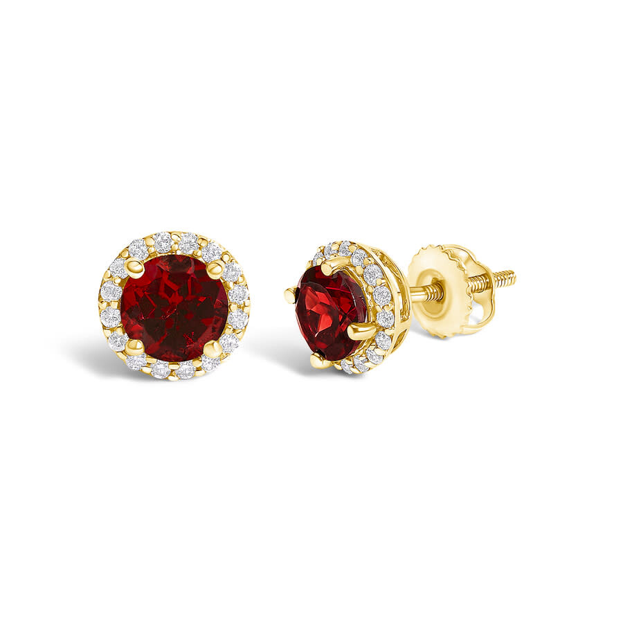 Haus Of Brilliance 10k Yellow Gold Red Garnet And 1/6 Cttw Diamond Halo Stud Earring In Yellow