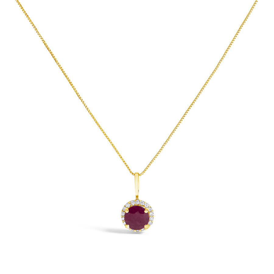 Haus Of Brilliance 10k Yellow Gold Red Ruby And 1/10 Cttw Diamond Accent Halo Pendant Necklace In Yellow