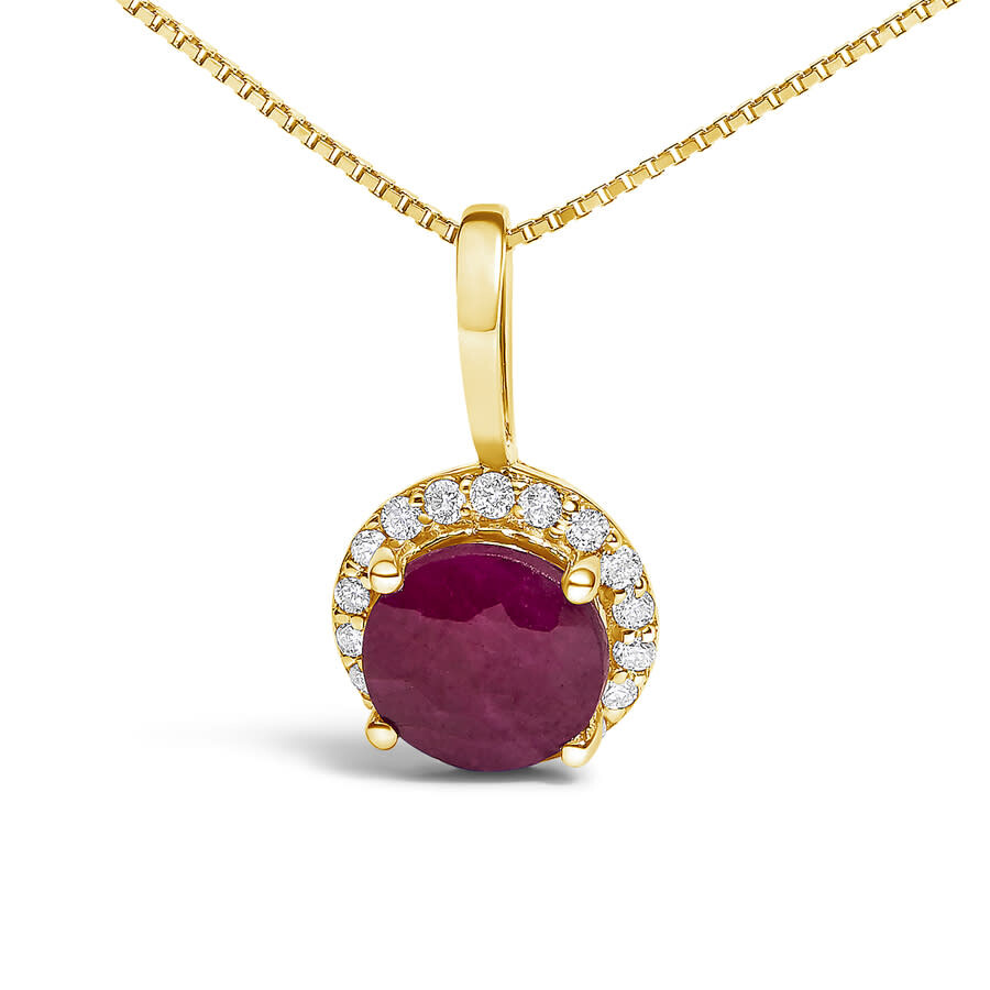 Haus Of Brilliance 10k Yellow Gold Red Ruby And 1/10 Cttw Diamond Accent Halo Pendant Necklace In Yellow