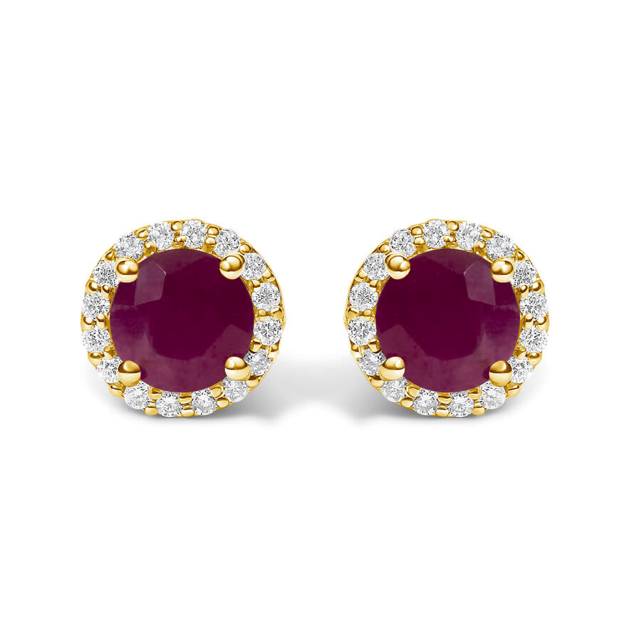 Haus Of Brilliance 10k Yellow Gold Red Ruby And 1/6 Cttw Diamond Halo Stud Earring In Multi