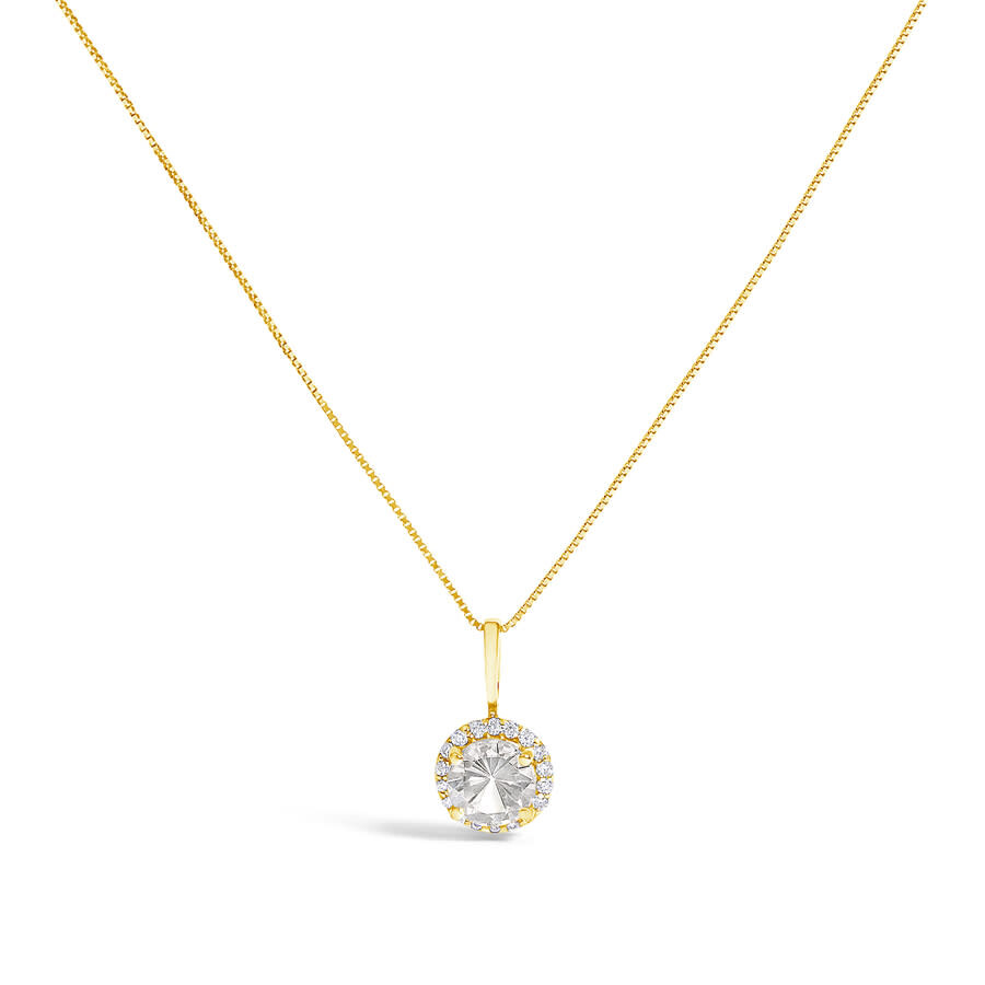 Haus Of Brilliance 10k Yellow Gold White Topaz And 1/10 Cttw Diamond Accent Halo Pendant Necklace In Gold