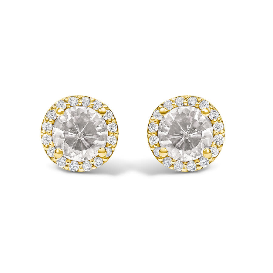 Haus Of Brilliance 10k Yellow Gold White Topaz And 1/6 Cttw Diamond Halo Stud Earring In Multi